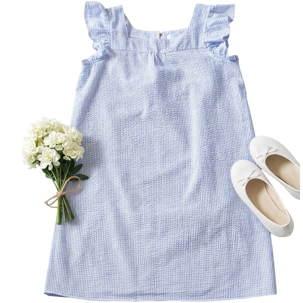 Crown & Ivy‎ Girls 12 Blue Seersucker Ruffle Sleeve Dress